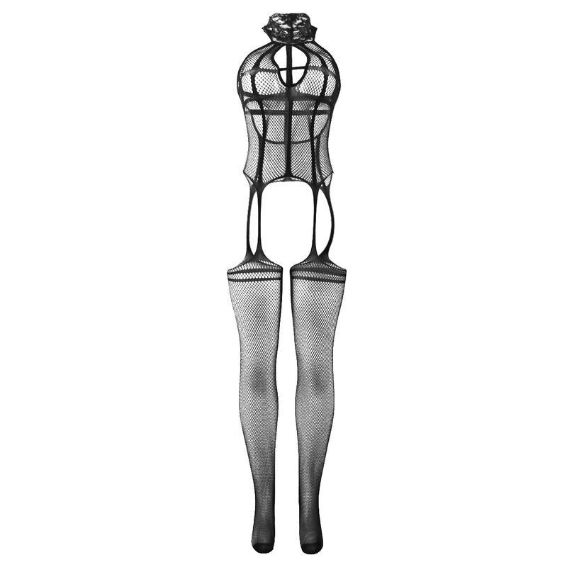 SUBBLIME - 951986 BODYSTOCKING A RETE SENZA CAVALLO CON STAMPE SUL COLLO NERO TAGLIA UNICA Subblime Bodystockings
