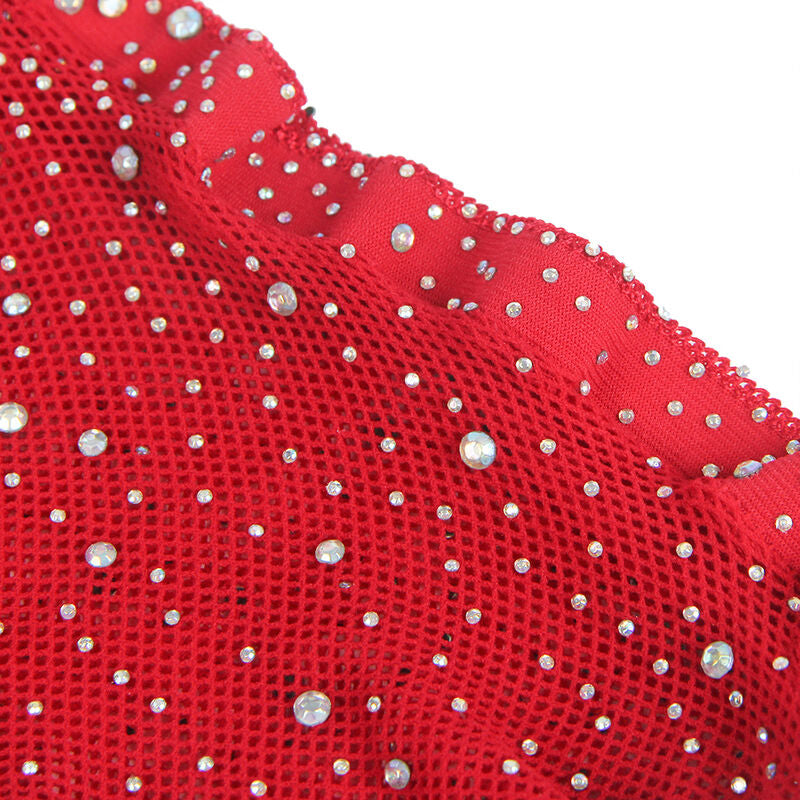 SUBBLIME - 952181 BODYSTOCKING A RETE CON GUANTI E STRASS ROSSO TAGLIA UNICA Subblime Bodystockings