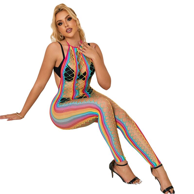 SUBBLIME - 952358 BODYSTOCKING CON COLLO ALTO IN RETE ARCOBALENO XS/M Subblime Bodystockings