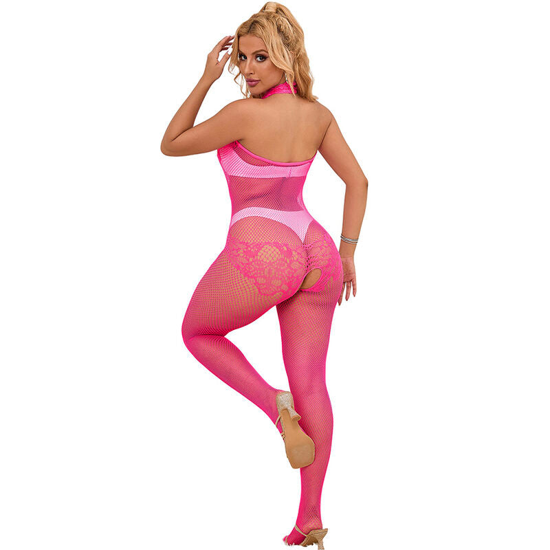 SUBBLIME - 952389 BODYSTOCKING A RETE E PIZZO SENZA CAVALLO CON COLLO ALTO ROSA TAGLIA UNICA Subblime Bodystockings
