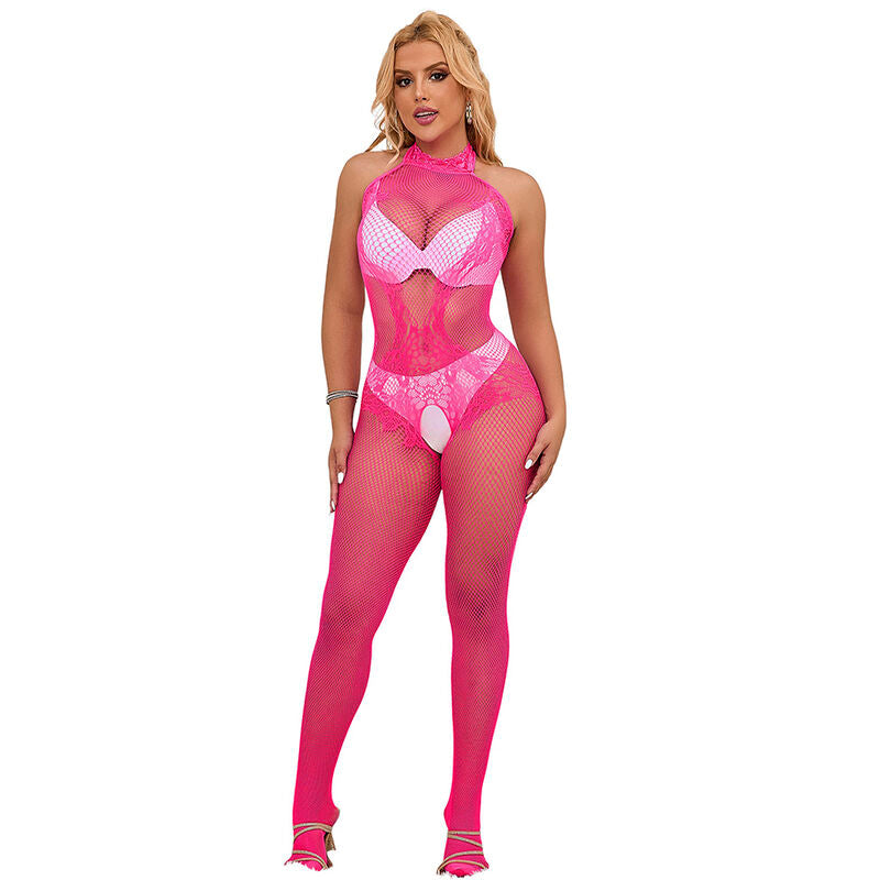 SUBBLIME - 952389 BODYSTOCKING A RETE E PIZZO SENZA CAVALLO CON COLLO ALTO ROSA TAGLIA UNICA Subblime Bodystockings