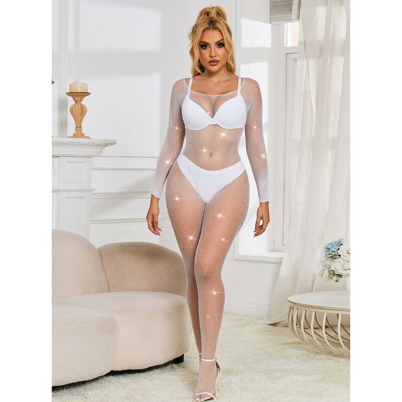 SUBBLIME - 952396 BODYSTOCKING A RETE CON STRASS MANICA LUNGA BIANCO TAGLIA UNICA Subblime Bodystockings