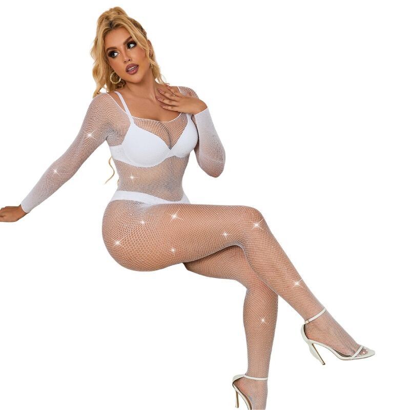 SUBBLIME - 952396 BODYSTOCKING A RETE CON STRASS MANICA LUNGA BIANCO TAGLIA UNICA Subblime Bodystockings