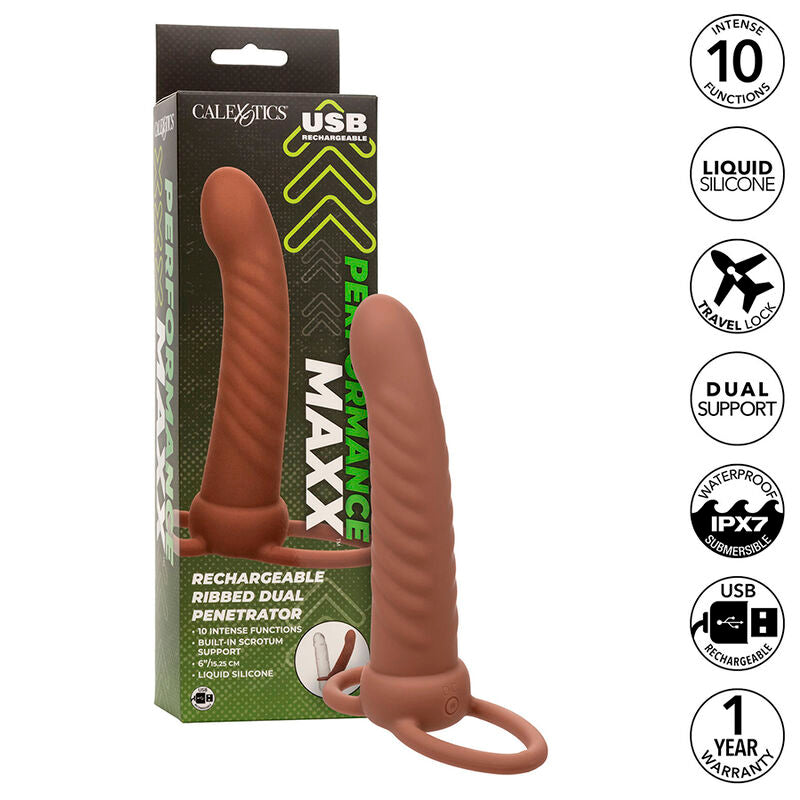 CALEXOTICS - MAXX RIBBED DUAL PENETRATOR 10 VIBRAZIONI MARRONE Calexotics