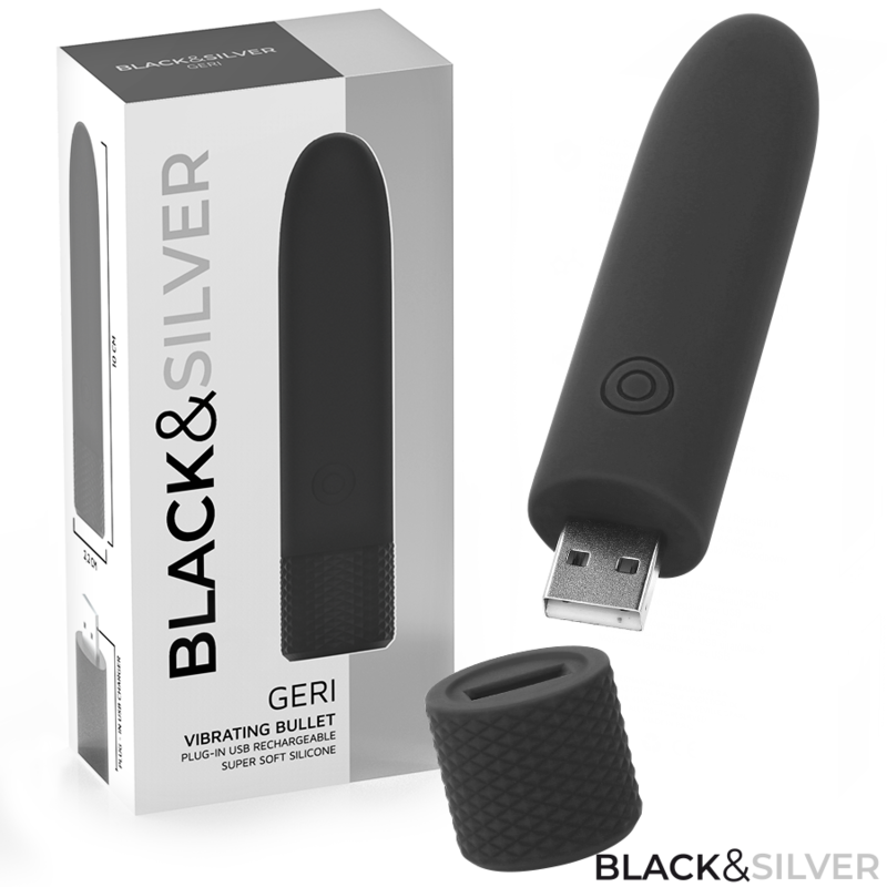 BLACK & SILVER - GERI USB RICARICABILE VIBRANTE BULLET 8 VIBRAZIONI NERO 10 X 2,2 CM Black&silver
