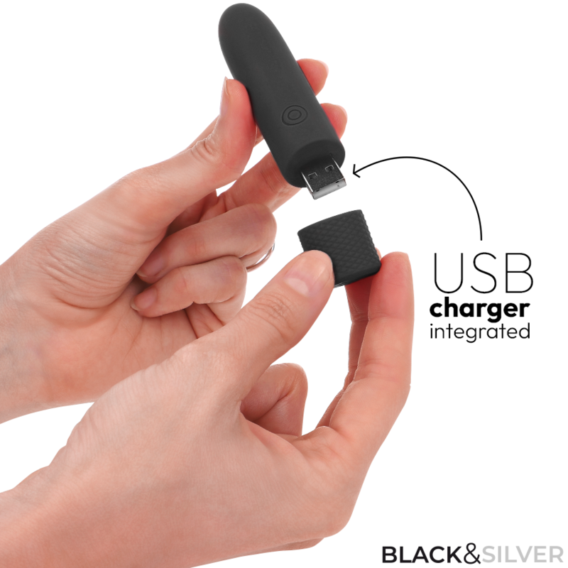 BLACK & SILVER - GERI USB RICARICABILE VIBRANTE BULLET 8 VIBRAZIONI NERO 10 X 2,2 CM Black&silver