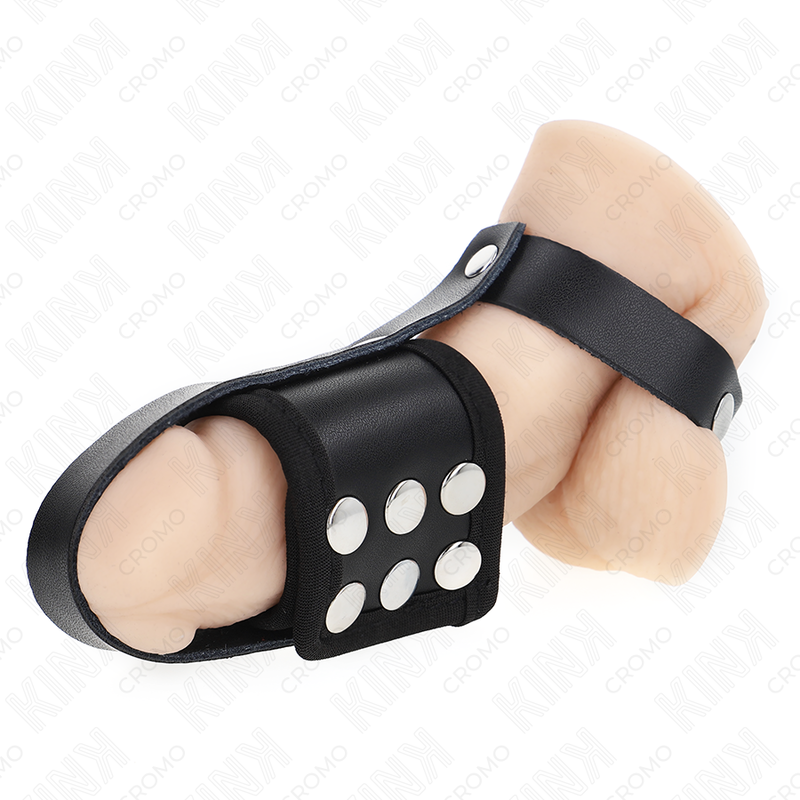 KINK - ANELLO PER GABBIA PER PENE IN PELLE CON CINTURINO DIVISORE PER PALLINE RIVESTITO REGOLABILE Kink Ring Power