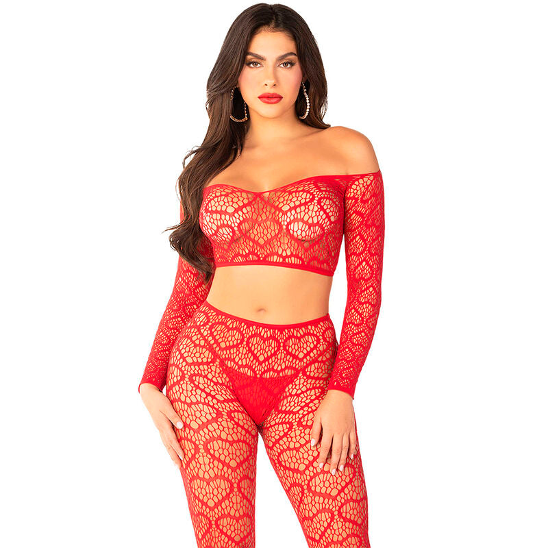 LEG AVENUE - CROP TOP + CALZE ROSSO TAGLIA UNICA Leg Avenue Bodystockings