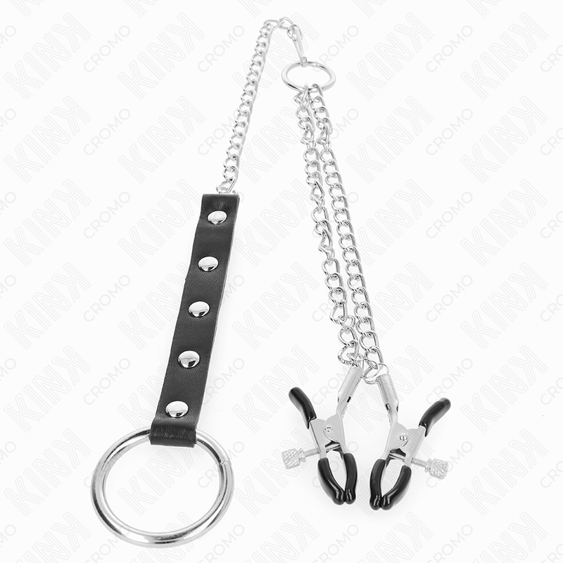 KINK - ANELLO PER PENE IN METALLO CON CATENA E MORSETTI PER CAPEZZOLI REGOLABILI Kink Ring Power
