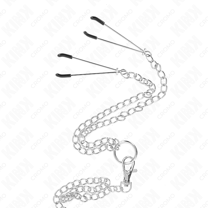 KINK - ANELLO PER PENE IN METALLO CROMATO TRIPLO DA 3,8 CM A 5 CM, CATENA IN METALLO DA 26 CM E MORSETTI PER CAPEZZOLI MOD. 2 Kink Ring Power