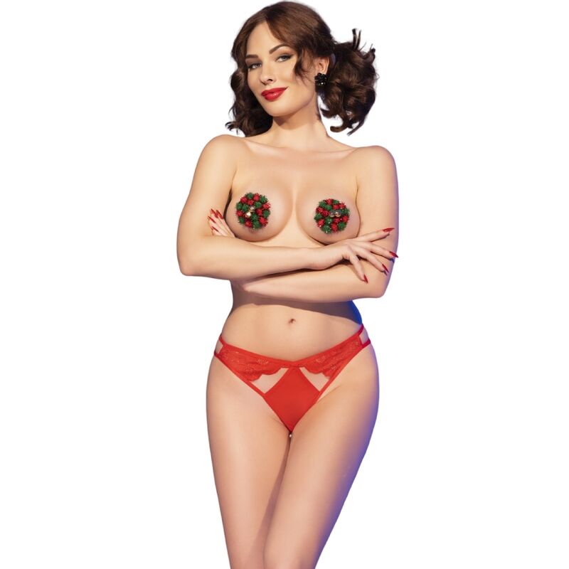 CHILIROSE - CR 4839 SET NATALE COPRI CAPEZZOLI + SLIP ROSSO L/XL Chilirose Sets