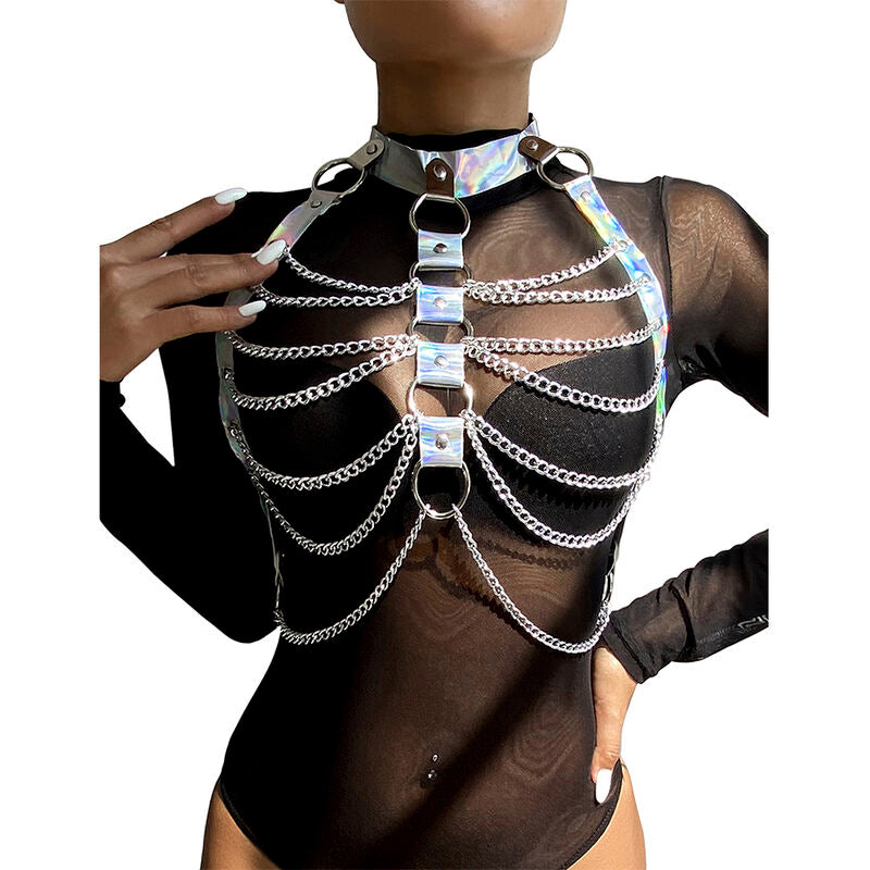 SUBBLIME - 953737 IMBRACATURA PETTORALE CON ANELLI E CATENE ARGENTO TAGLIA UNICA Subblime Fetish