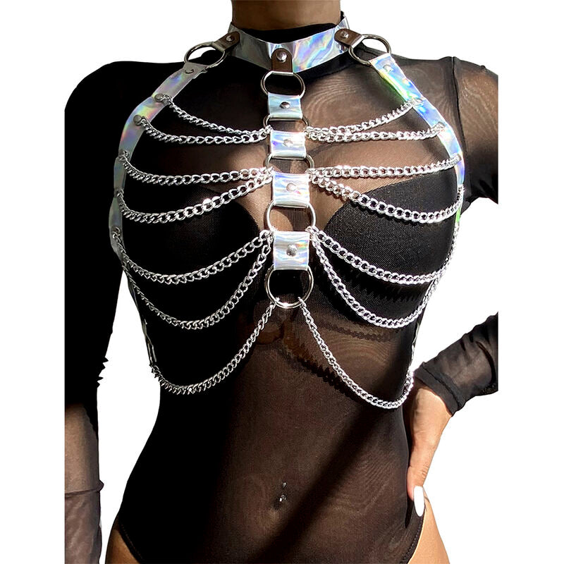 SUBBLIME - 953737 IMBRACATURA PETTORALE CON ANELLI E CATENE ARGENTO TAGLIA UNICA Subblime Fetish