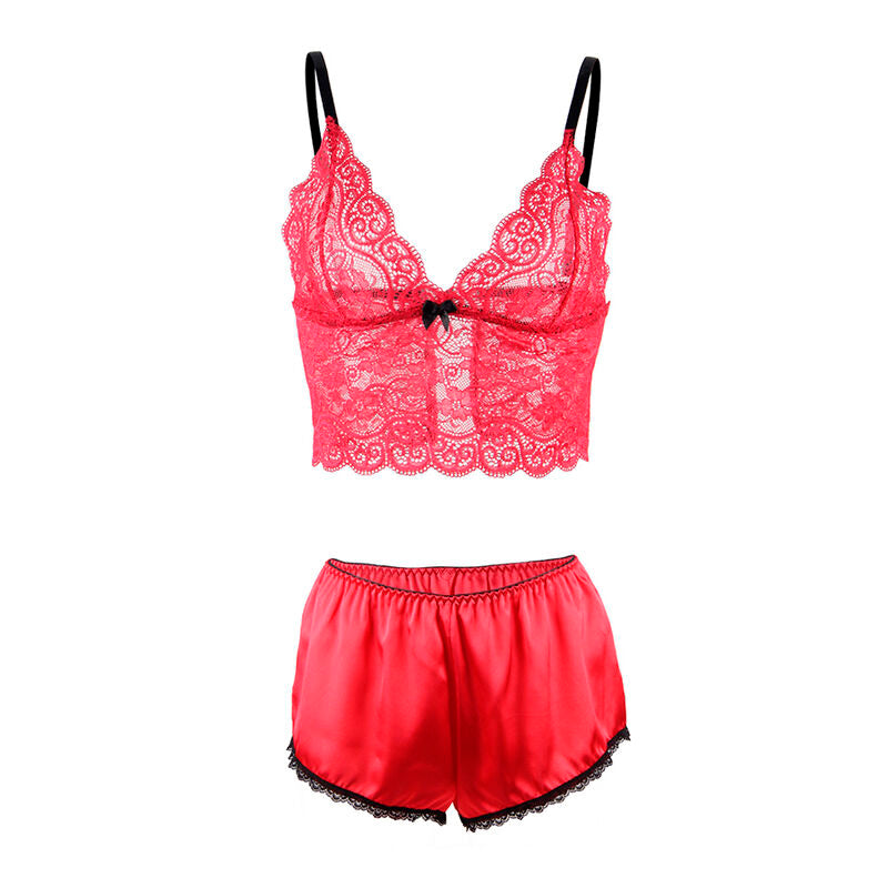 SUBBLIME - 953904 CAMICIA DA NOTTE IN SETA E PIZZO + SLIP ROSSO L/XL Subblime Sets