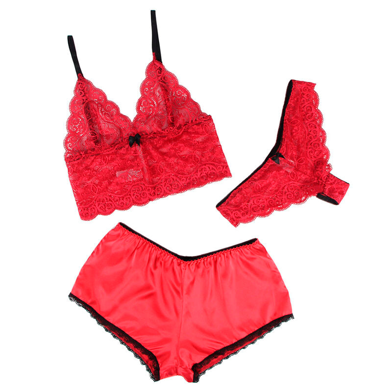 SUBBLIME - 953904 CAMICIA DA NOTTE IN SETA E PIZZO + SLIP ROSSO L/XL Subblime Sets
