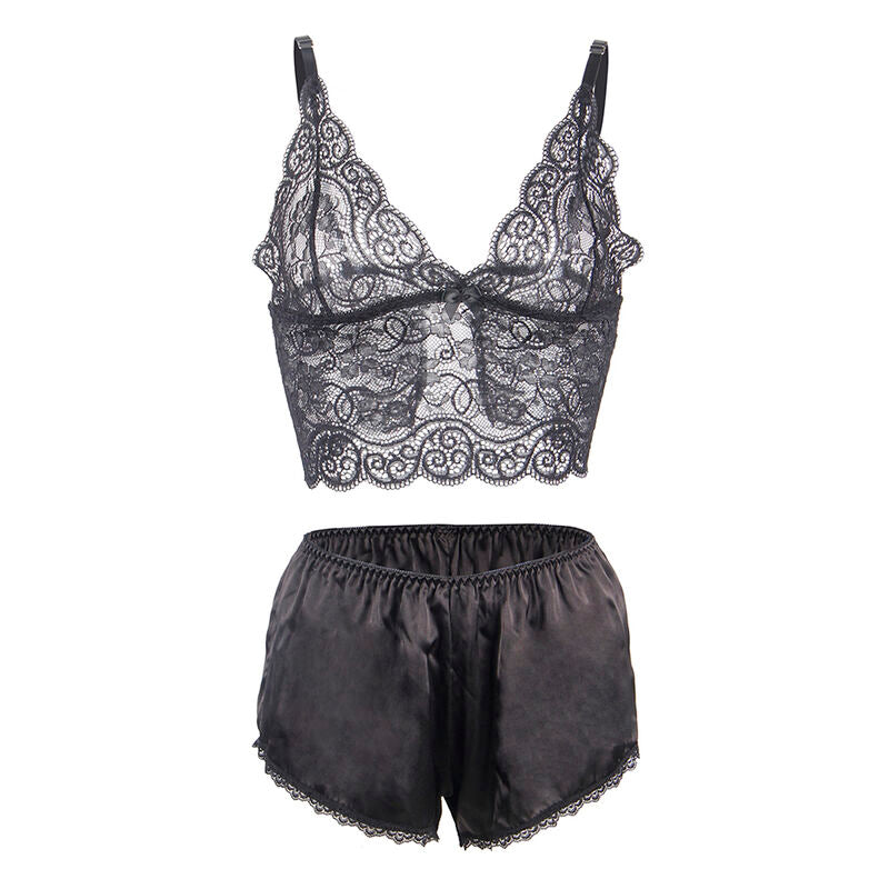 SUBBLIME - 953911 CAMICIA DA NOTTE IN SETA E PIZZO + SLIP NERO S/M Subblime Sets