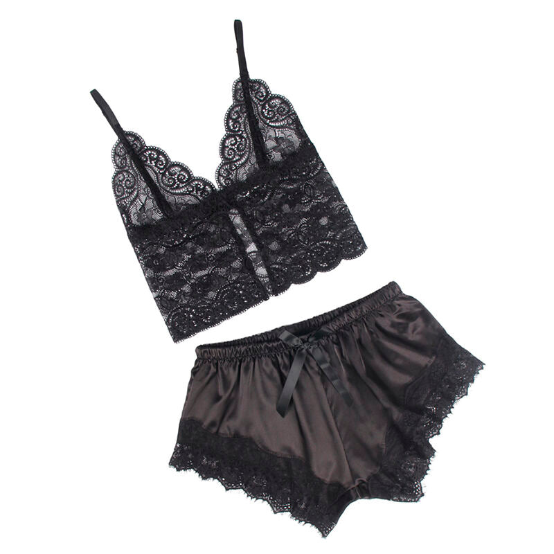SUBBLIME - 953935 VESTAGLIA DA NOTTE CASUAL IN SETA + PANTALONI IN PIZZO NERO S/M Subblime Sets