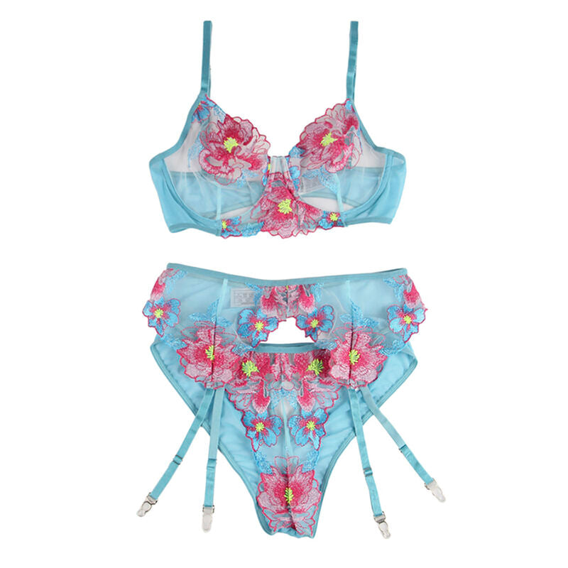 SUBBLIME - 954109 REGGISENO + SLIP CON CINTURA REGGISENO FLOREALE BLU S/M Subblime Sets