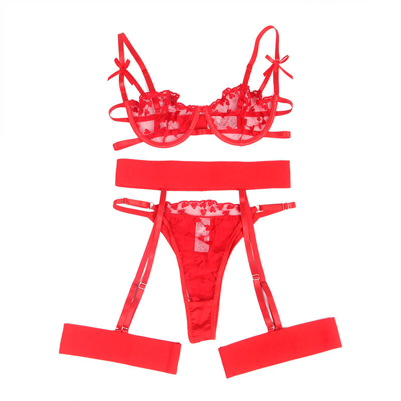 SUBBLIME - 954338 REGGISENO + PERIZOMA + CINTURA CON STAMPA A CUORE ROSSO L/XL Subblime Sets