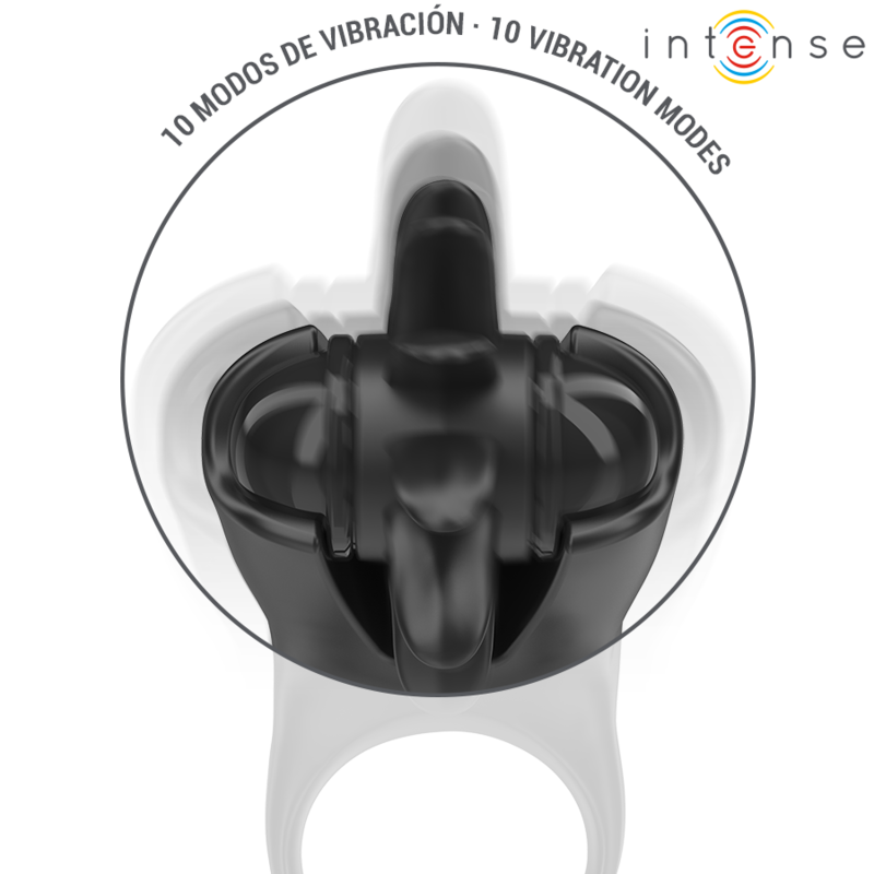 INTENSE - MABEL ANELLO VIBRANTE 10 VIBRAZIONI CON STIMOLATORE CLITORIDEO NERO Intense Couples Toys
