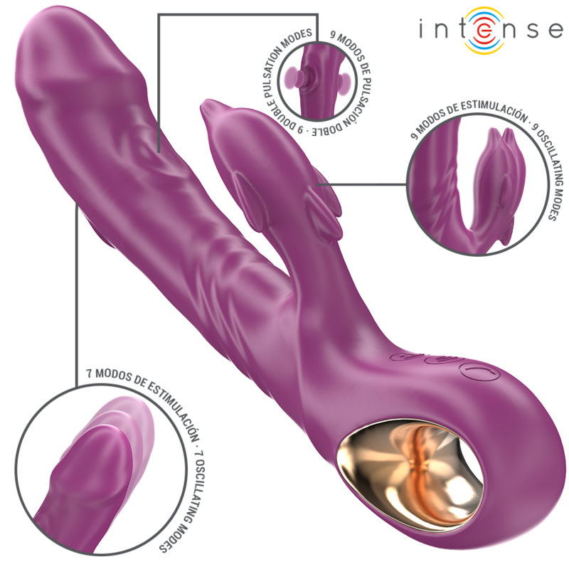INTENSE - VIBRATORE MULTIFUNZIONE HALLE CON LINGUA STIMOLANTE A DELFINO VIOLA Intense Fun