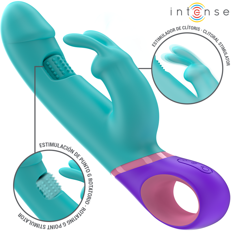 INTENSE - MONICA VIBRATORE RABBIT CON STIMOLATORE G-SPOT ROTANTE BLU Intense Fun