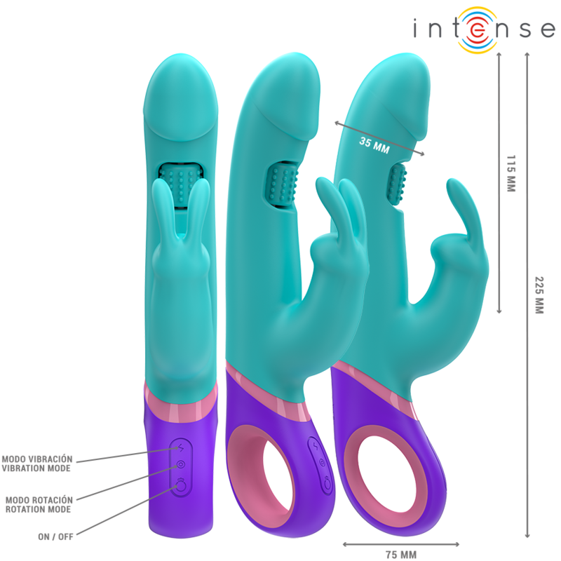INTENSE - MONICA VIBRATORE RABBIT CON STIMOLATORE G-SPOT ROTANTE BLU Intense Fun