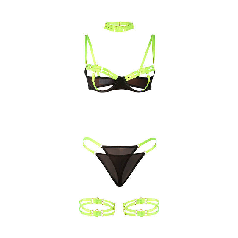 SUBBLIME - 955274 COMPLETO REGGISENO CON COLLANA E DETTAGLI GAMBA VERDE FLUORESCENTE S/M Subblime Sets