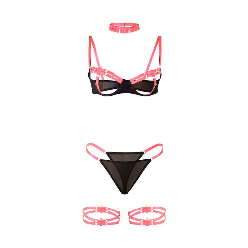 SUBBLIME - 955298 COMPLETO REGGISENO CON COLLANA E DETTAGLI GAMBA ROSA FLUO S/M Subblime Sets