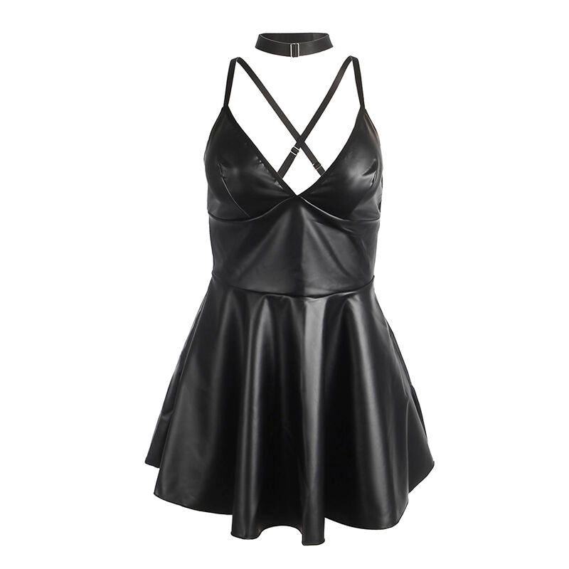 SUBBLIME - 955373 ABITO CON SPALLINE IN PELLE NERA S/M Subblime Dresses