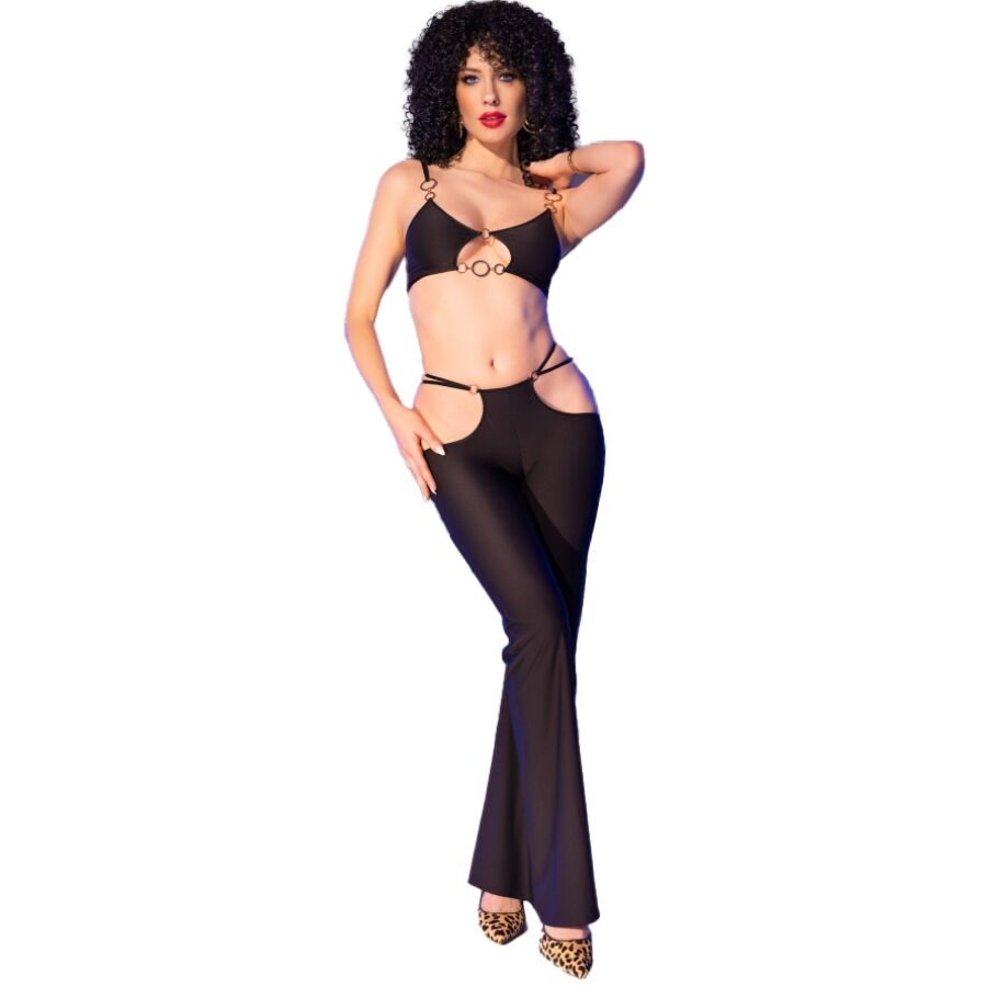 CHILIROSE - CR 4851 SET TOP E LEGGINGS NERI CON ACCESSORI DORATI S Chilirose Sets