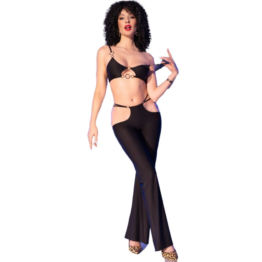 CHILIROSE - CR 4851 SET TOP E LEGGINGS NERI CON ACCESSORI DORATI M Chilirose Sets