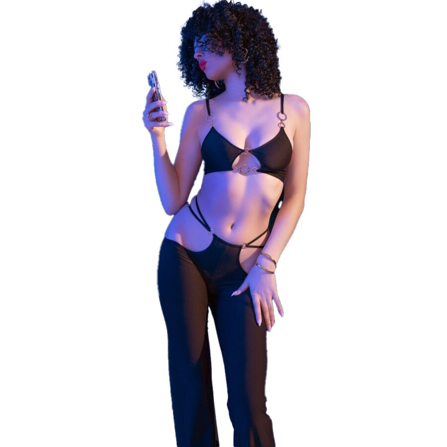CHILIROSE - CR 4851 SET TOP E LEGGINGS NERI CON ACCESSORI DORATI L Chilirose Sets