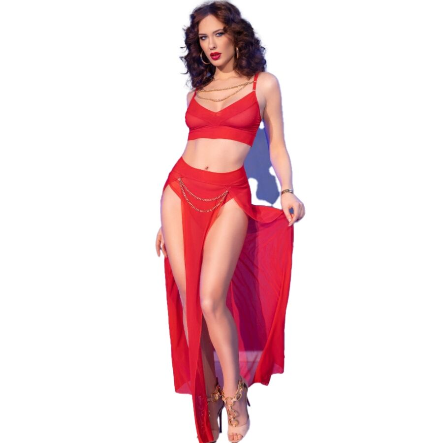 CHILIROSE - CR 4850 SET TOP E LEGGINGS ROSSI CON ACCESSORI DORATI M Chilirose Sets