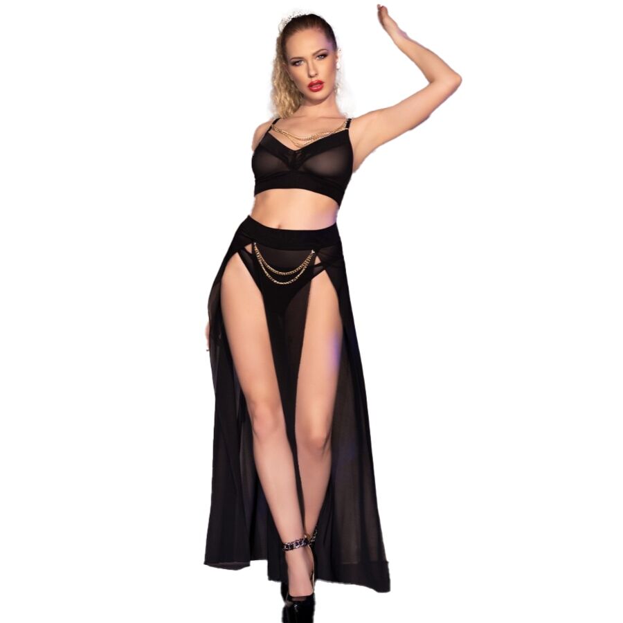 CHILIROSE - CR 4672 GONNA TOP NERA E PERIZOMA CON CATENE ORO XL Chilirose Sets