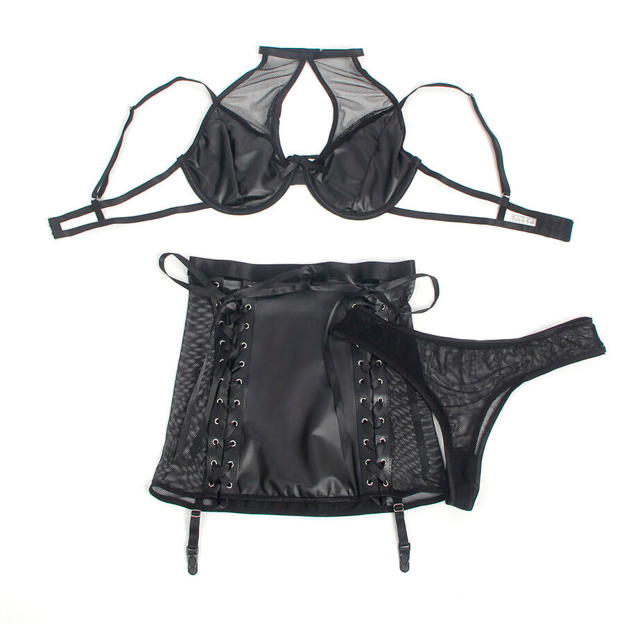 SUBBLIME - 957582 SET REGGISENO E GONNA IN PELLE NERO S/M Subblime Sets