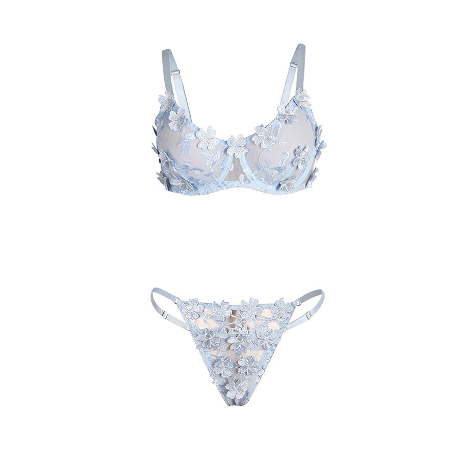 SUBBLIME - 957629 COMPLETO REGGISENO E SLIP RICAMATI A FIORI AZZURRO CIELO S/M Subblime Sets