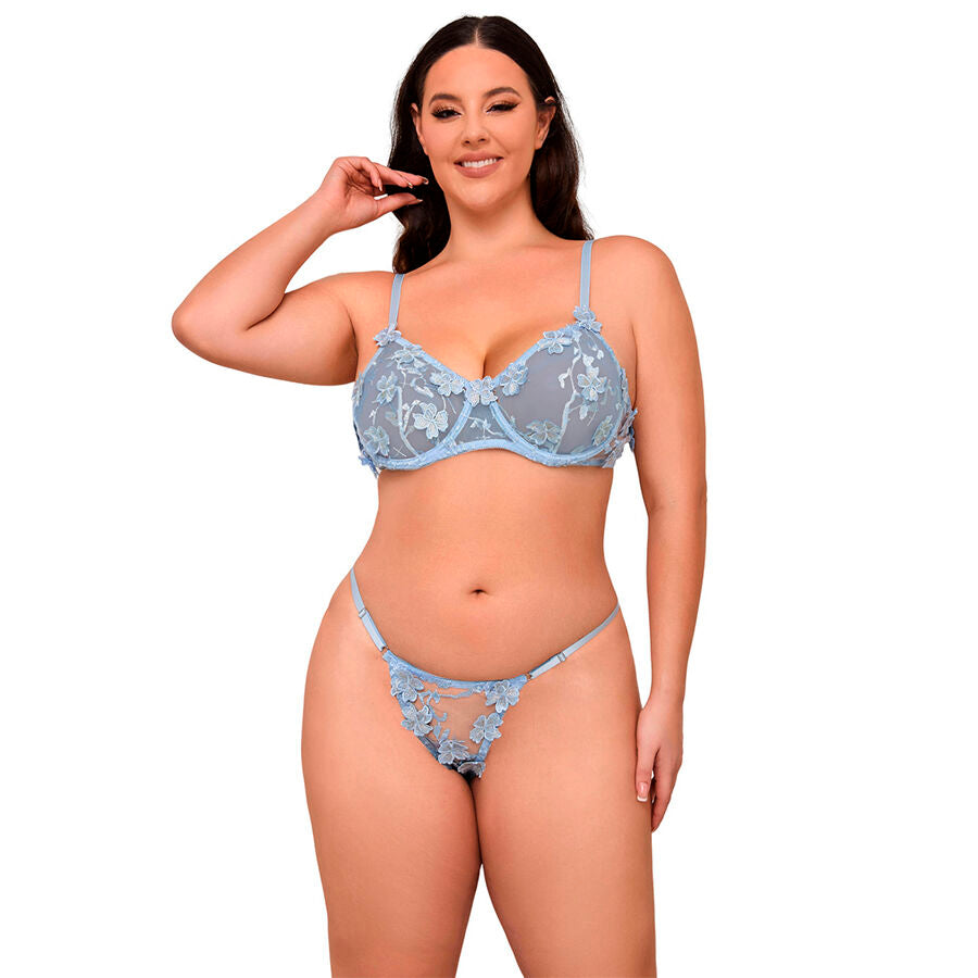 SUBBLIME - 957636 COMPLETO REGGISENO E SLIP RICAMATI A FIORI AZZURRO CIELO L/XL Subblime Sets