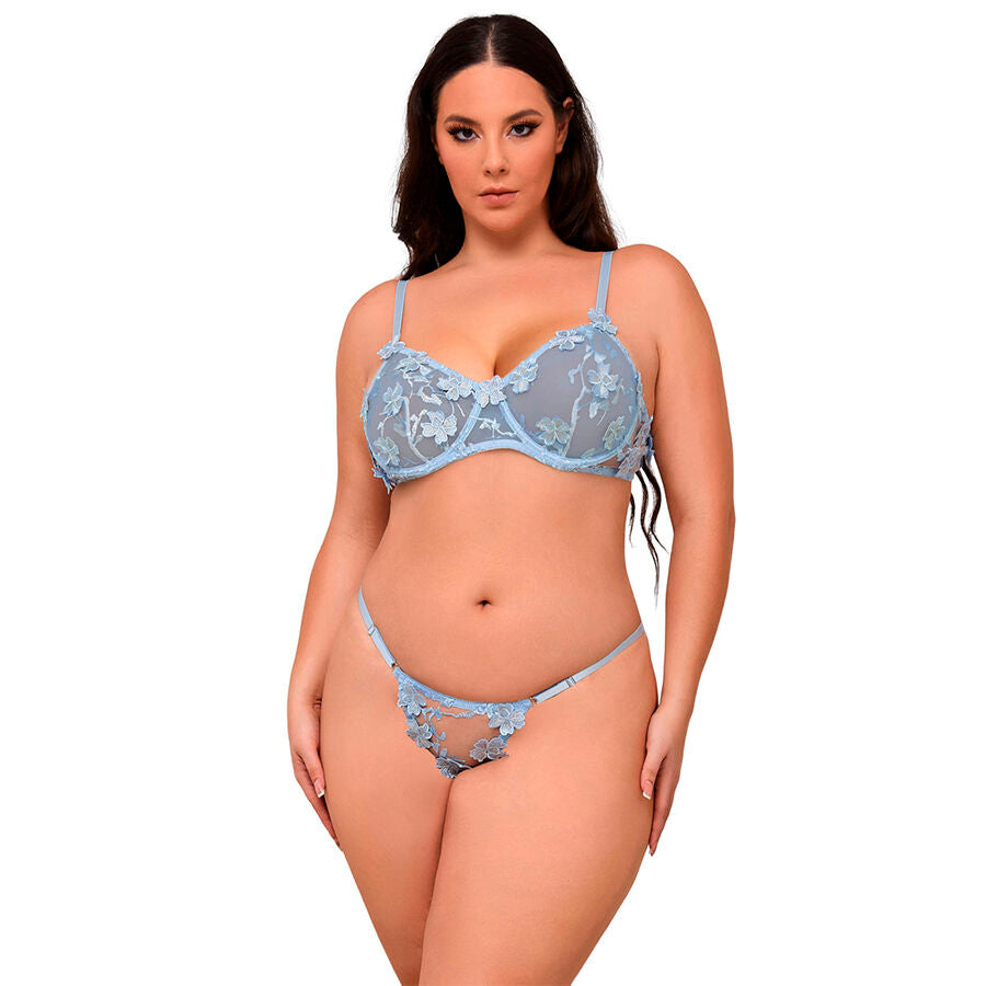 SUBBLIME - 957636 COMPLETO REGGISENO E SLIP RICAMATI A FIORI AZZURRO CIELO L/XL Subblime Sets