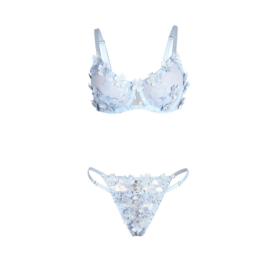 SUBBLIME - 957636 COMPLETO REGGISENO E SLIP RICAMATI A FIORI AZZURRO CIELO L/XL Subblime Sets