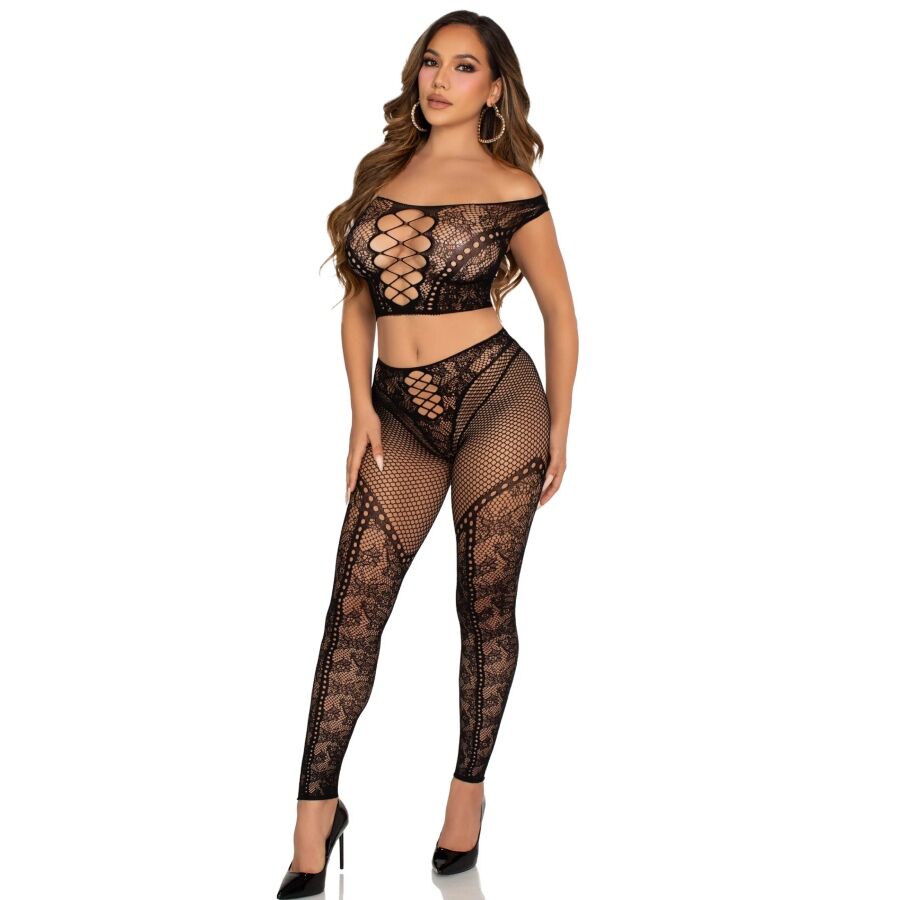 LEG AVENUE - CROP TOP E LEGGING A RETE CON SPALLE SCOPERTE NERO Leg Avenue Sets