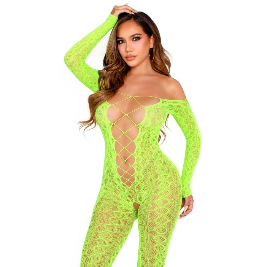 LEG AVENUE - BODYSTOCKING SENZA CAVALLO EXOTIC SNAKE LACE NEON GREEN Leg Avenue Bodystockings