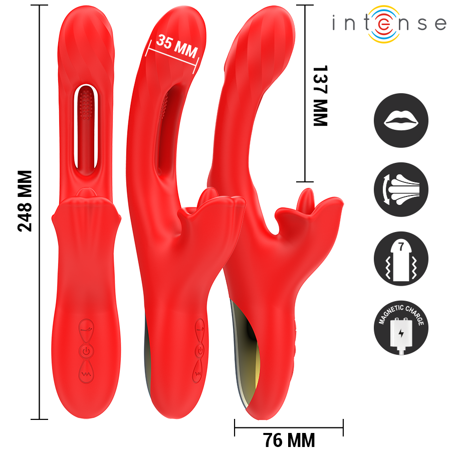 INTENSE - JESSICA VIBRATORE MULTIFUNZIONE STIMOLAZIONE CLITORIDE 24,8 CM ROSSO Intense Fun
