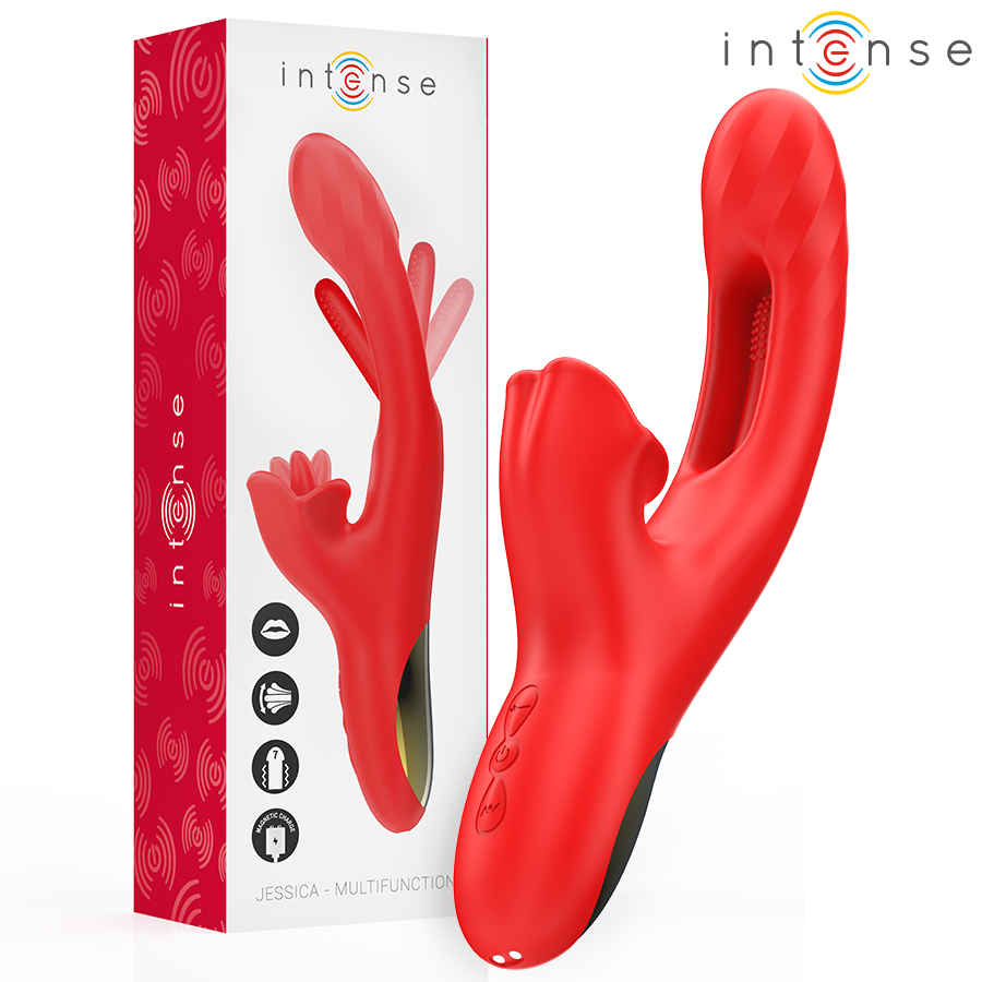 INTENSE - JESSICA VIBRATORE MULTIFUNZIONE STIMOLAZIONE CLITORIDE 24,8 CM ROSSO Intense Fun