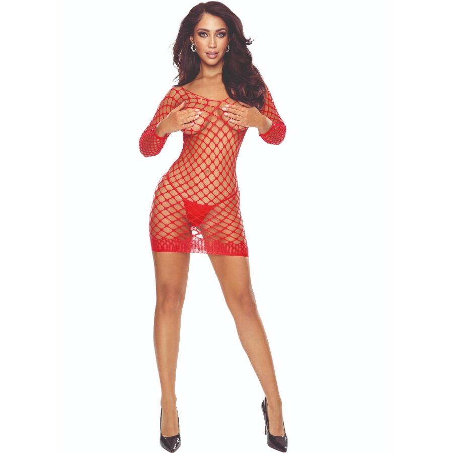 PASSION - BS108 BODYSTOCKING GRID RED Passion Woman Bodystockings