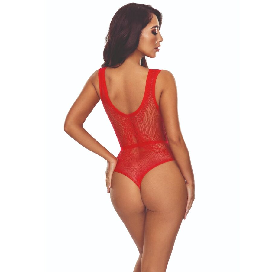 PASSION - BS115 BODYSTOCKING GRID RED Passion Woman Bodystockings