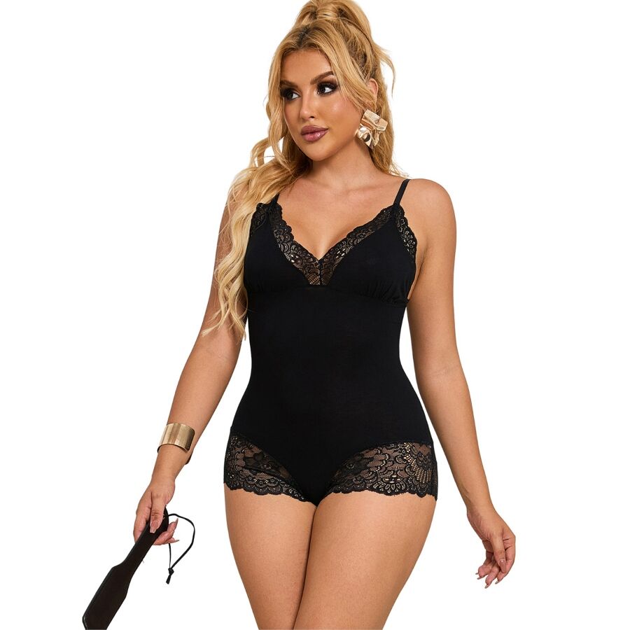 SUBBLIME - ORSACCHIOTTO CON DETTAGLI IN PIZZO FLOREALE NERO S/M Subblime Bodies