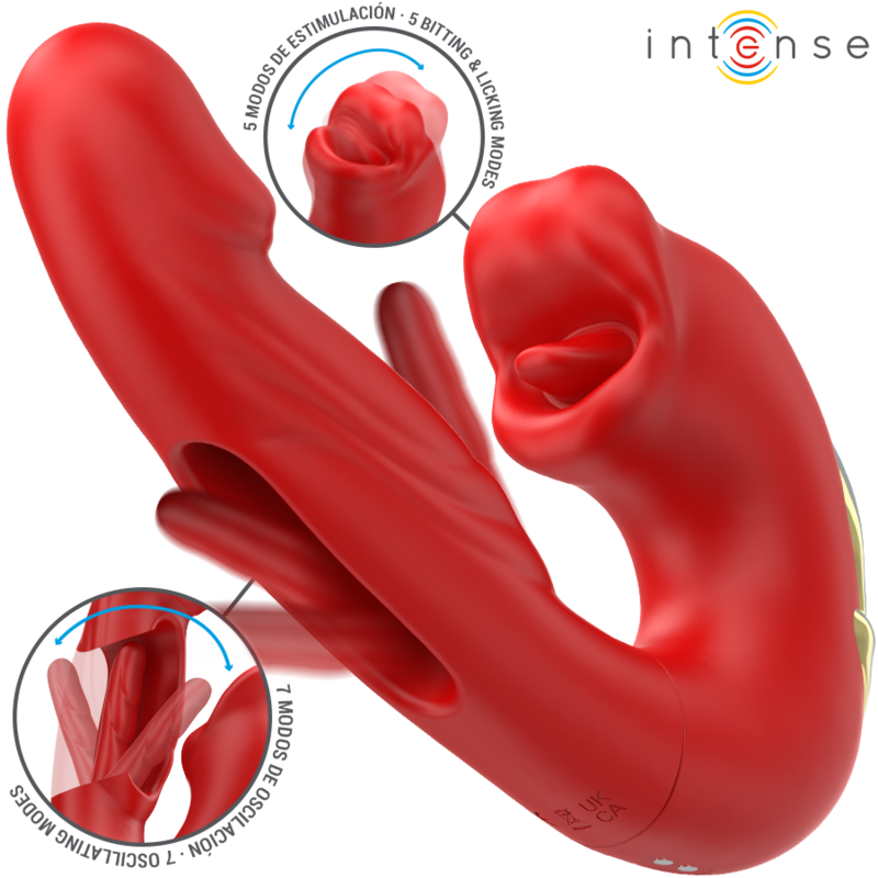 INTENSE - NATHY DOPPIO VIBRATORE CON BOCCA STIMOLANTE MULTIFUNZIONE ROSSO Intense Fun