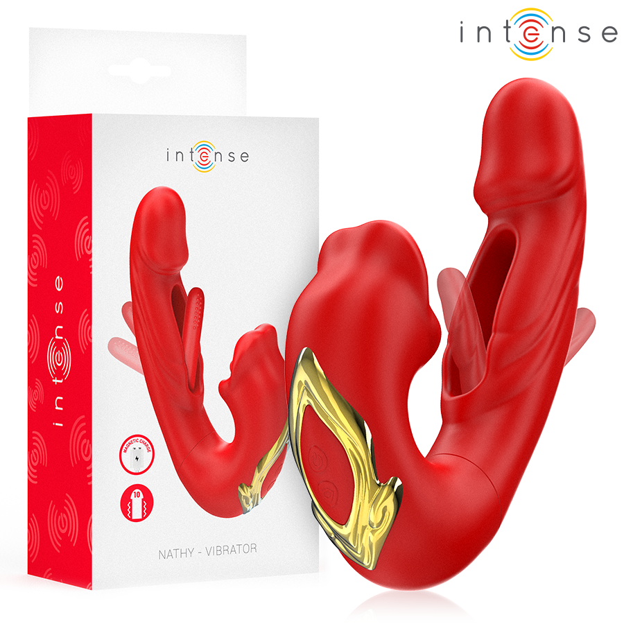 INTENSE - NATHY DOPPIO VIBRATORE CON BOCCA STIMOLANTE MULTIFUNZIONE ROSSO Intense Fun