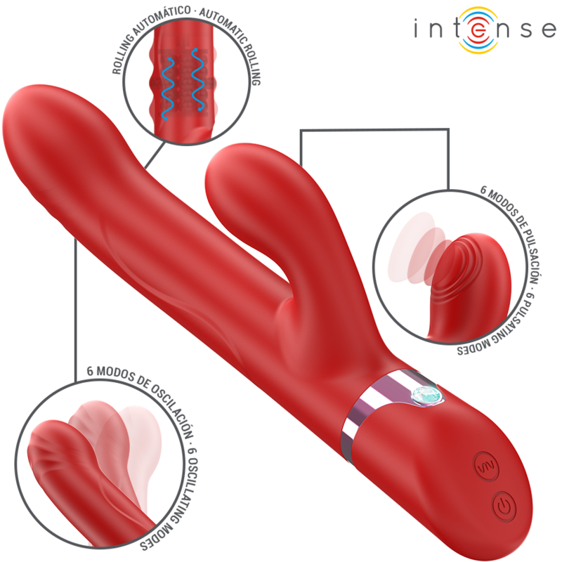 INTENSE - LELE VIBRATORE MULTIFUNZIONE ROTANTE E OSCILLANTE E STIMOLANTE ROSSO Intense Fun